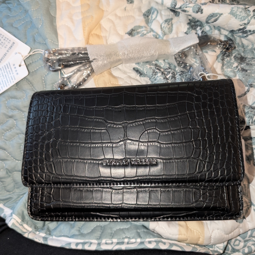Black Croc Embossed Crossbody Bag